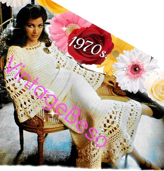 Vintage Crochet PATTERN • 1970s RARE Boho Wedding Dress • Original Pattern Hard to Find • Romantic Ladies Boho Dress • Watermarked PDF Only