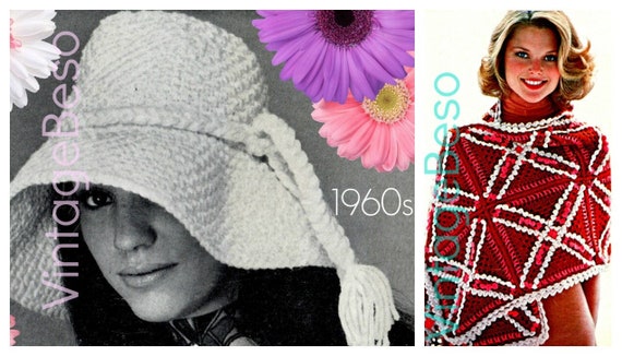 2 CROCHET Patterns Hat Pattern 60s Vintage Crochet Pattern and 70s Strawberry STOLE • Watermarked PDF Only