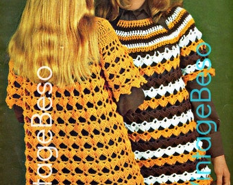 EASY Cover Up Crochet Pattern Retro 1960s Sweater Crochet Pattern Ladies Stripe Hippie Top Crochet • Watermarked PDF Only