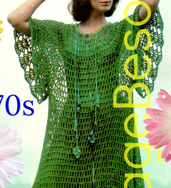 Boho Earthy Dress • 1970s Vintage Ladies Maxi Dress • Caftan Dress • Sea Dance Dress Crochet Pattern • Feminine Dress • Watermarked PDF Only