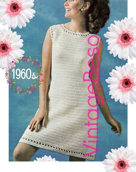 Dress CROCHET Pattern • Vintage 1960s Trellis Border Dress Crochet Pattern • Retro Ladies Summer Dress Pattern • Watermarked PDF Only