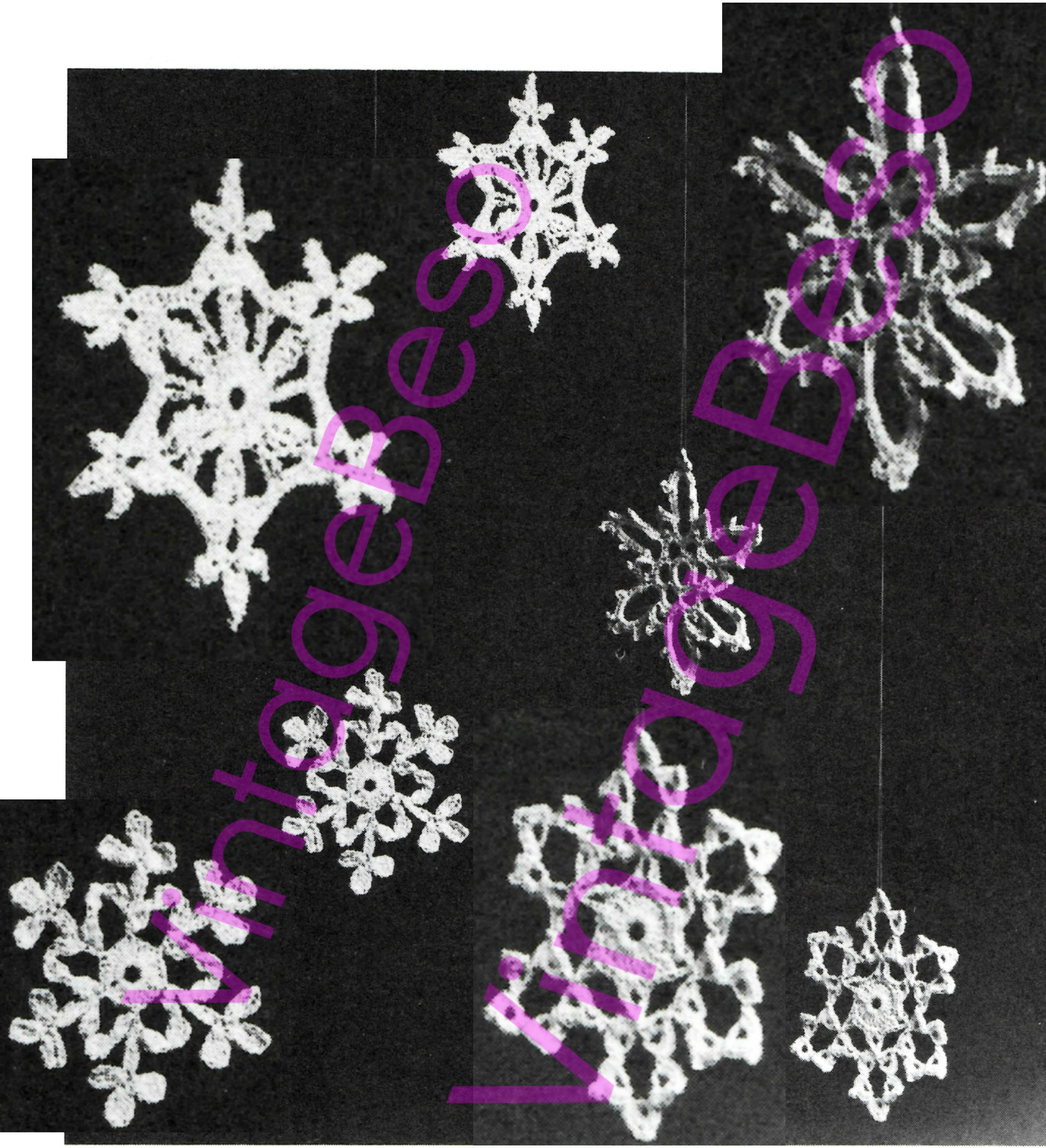 Snowflake Crochet PATTERN 1970s Vintage RARE 4 Unique Snowflakes Xmas