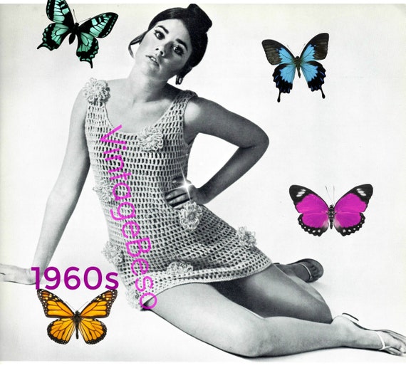 Easy Flower Dress Crochet Pattern • CoverUp • Vintage Crochet Pattern • 70s Mini • Groovy • Women's Bust 32.5 to 38" • Watermarked PDF Only