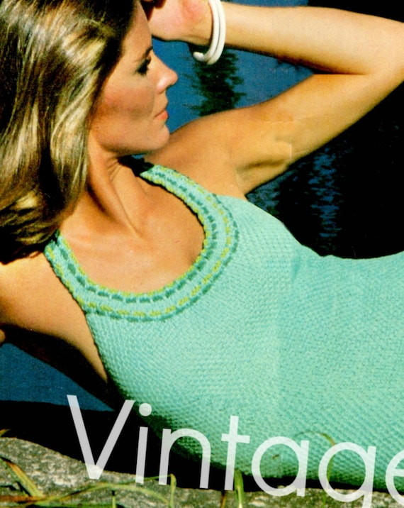 Swimsuit KNITTING Pattern • Vintage Maillot w Criss Cross Straps + Coverup Top • 1970s One Piece Bathing Suit • Watermarked PDF Only