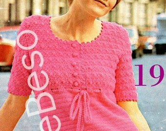 1960s Dress Crochet Pattern • Retro Ladies Summer Wear Party Dress Afternoon Dress Vintage Crochet Pattern • Watermarked PDF Only