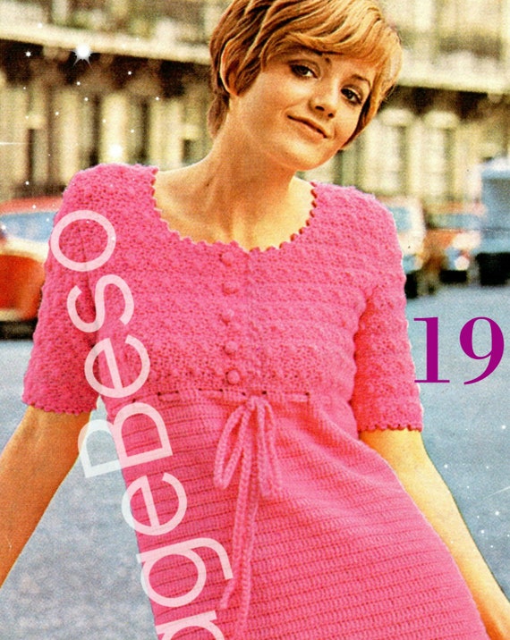 1960s Dress Crochet Pattern • Retro Ladies Summer Wear Party Dress Afternoon Dress Vintage Crochet Pattern • Watermarked PDF Only