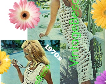 Sexy Dress Crochet Pattern • Slim Mini Dress or Maxi Dress or Beach Bikini Coverup • Vintage 1970s Ladies Dress • Watermarked PDF Only