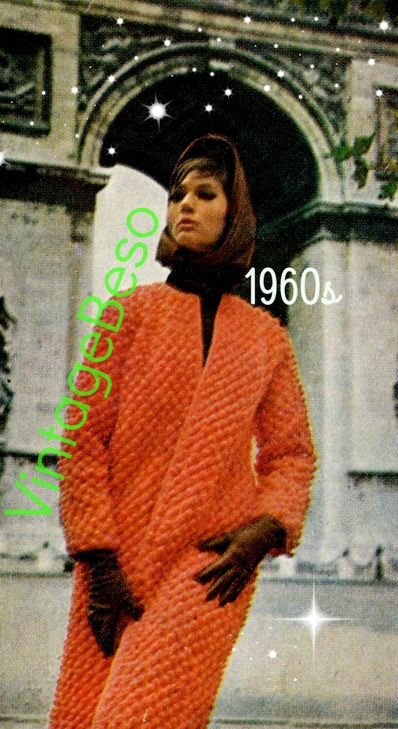 Paris Coat Crochet Pattern • French 1960s Retro Coat • Ladies Coat CROCHET Pattern with or without Lining, you decide • Watermarked PDF Only