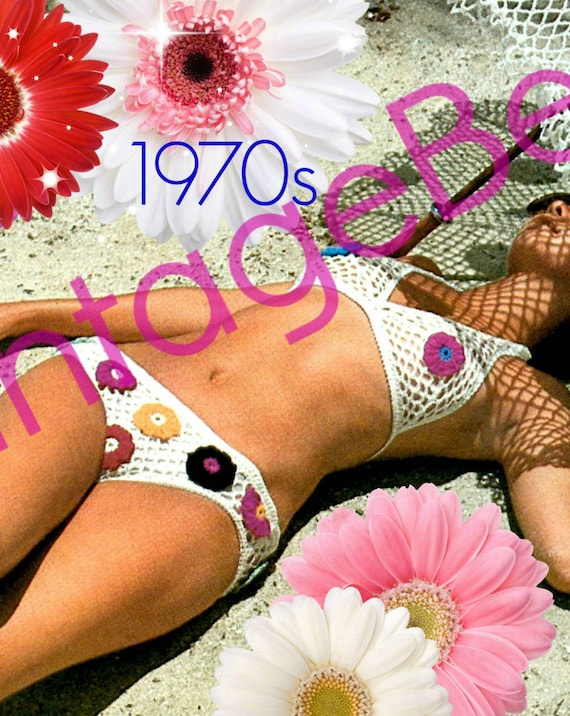 Retro 70s Bikini Crochet Pattern • Watermarked PDF Pattern • Unique Summer Set Flower Crochet Pattern Umbrella Crochet Pattern