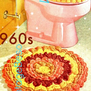 4 Crochet PATTERNs Gay Petal Bathroom Set Toilet Mat Tissue Topper Paper Roll Rug Vintage Crochet Pattern Watermarked PDF Only image 5