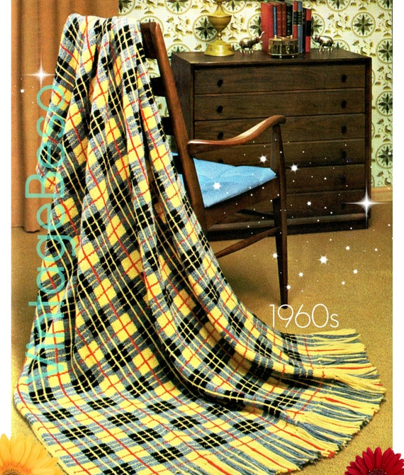 Afghan Knitting Pattern • Retro 1960s TARTAN Afghan • Vintage Afghan Knitting Pattern • Housewarming Gift • Watermarked PDF Only