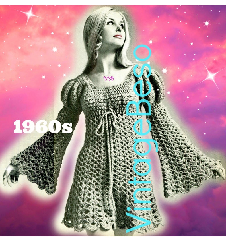 JULIET Dress Crochet Pattern Ladies Lace Dress Crochet Pattern Vintage 1960s Sizes 8 10 12 14 16 18 Watermarked PDF Only image 2