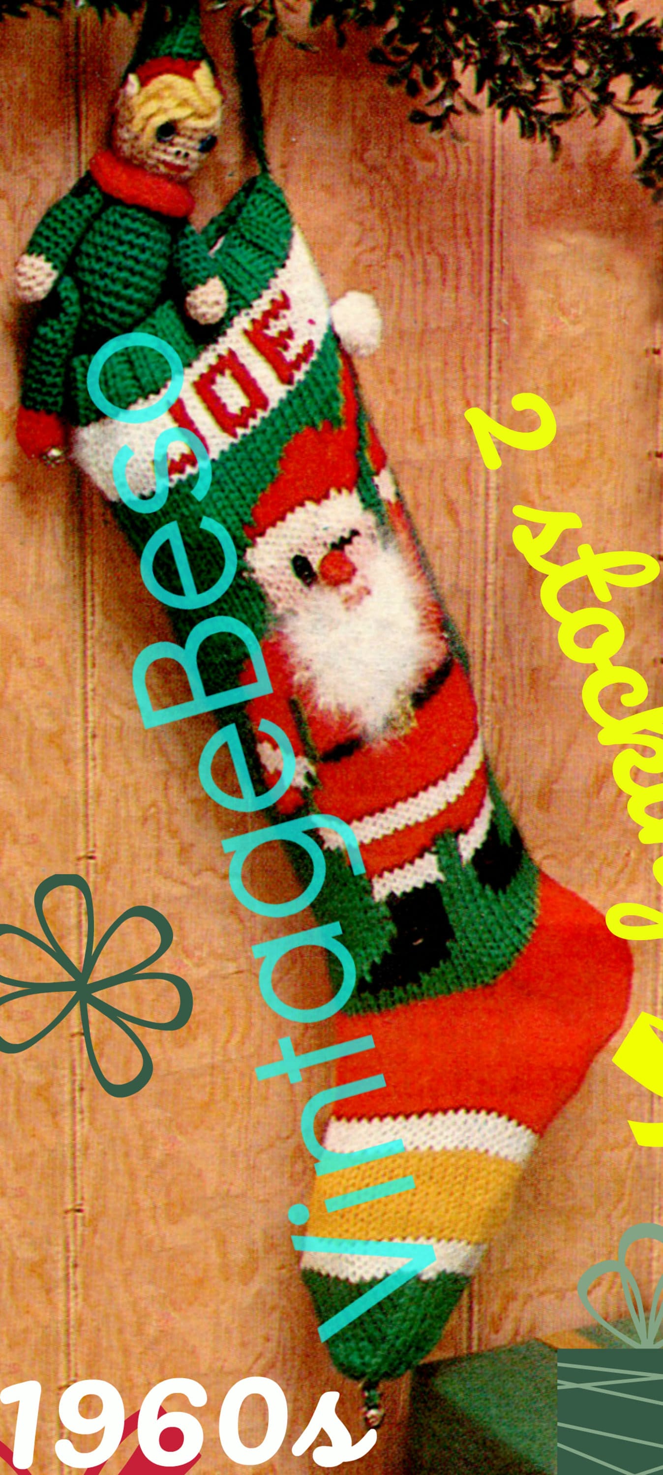 2 Patterns • Knit Christmas STOCKING Patterns • Vintage