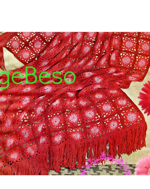 EASY Rosette Afghan Pattern • Afghan CROCHET Pattern • Vintage 1970s Boho Home Decor • Blanket Coverlet Beauty Flower • Watermarked PDF Only