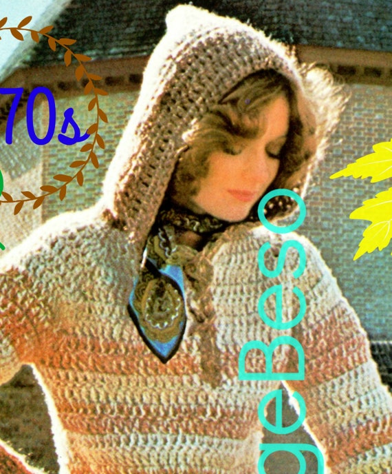 Hooded Pullover Crochet Pattern • Vintage 1970s • Watermarked PDF Only • Hooded Jacket • Hooded Sweater • Hooded Shirt