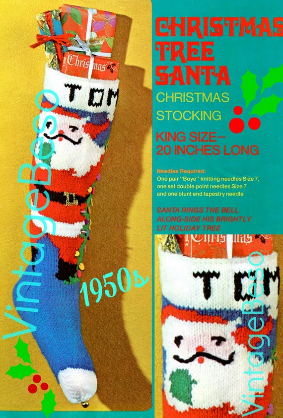 Stocking Knitting Pattern Free Pattern 1950s Vintage Christmas Tom Stocking Knitting Pattern Digital Classic Instant Download