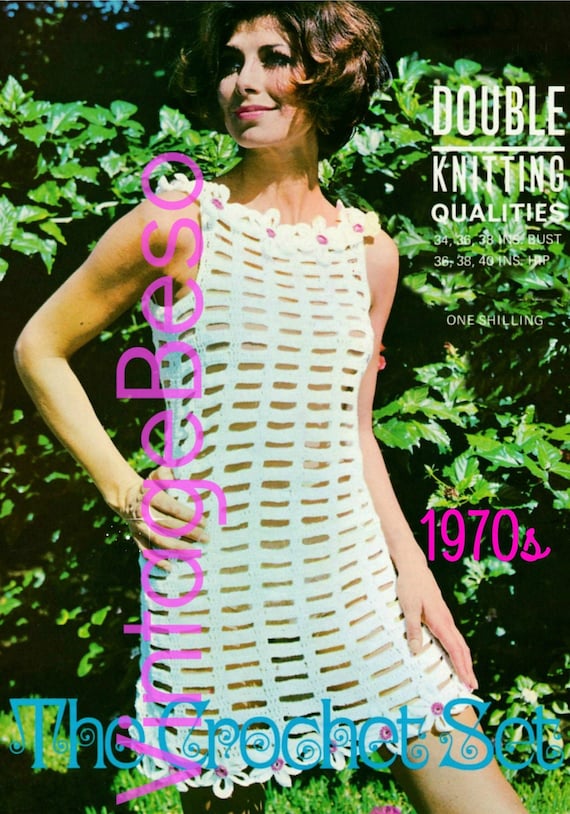 Peekaboo Dress Crochet Pattern • Groovy 60s Vintage RARE Flower Ladies Mesh Dress Summer Wear Mini • Watermarked PDF Only