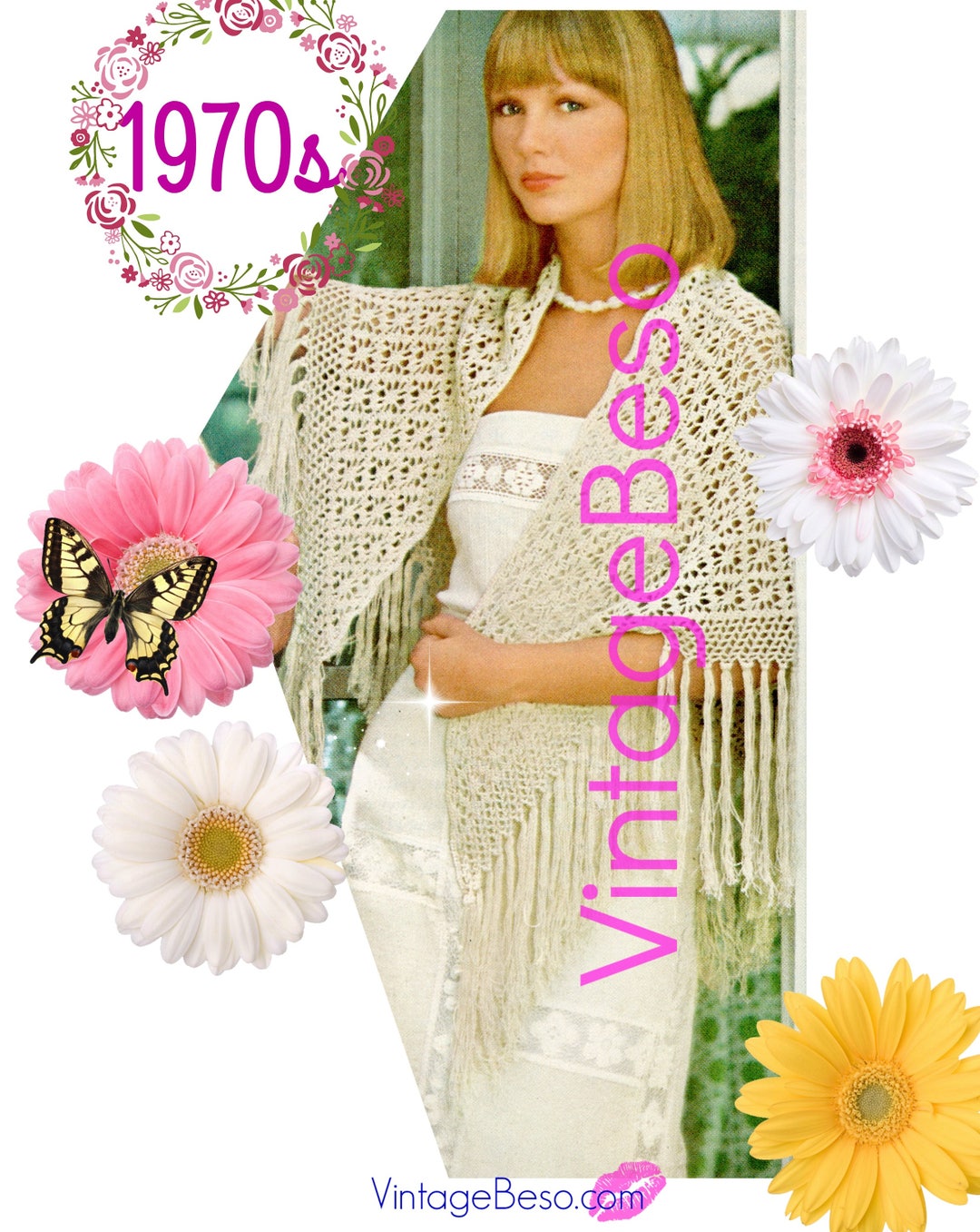 Shawl CROCHET Pattern 1970s Lacy Spider Web Shawl Lace Cover up ...