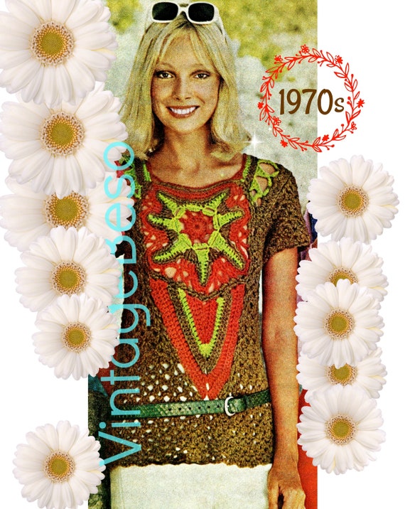 Boho Top Crochet Pattern • Watermarked PDF Only • Ladies Boho Starfish Sweater 1970s Vintage 100% Boho Beauty • Feminine • Hippie Chic Lady