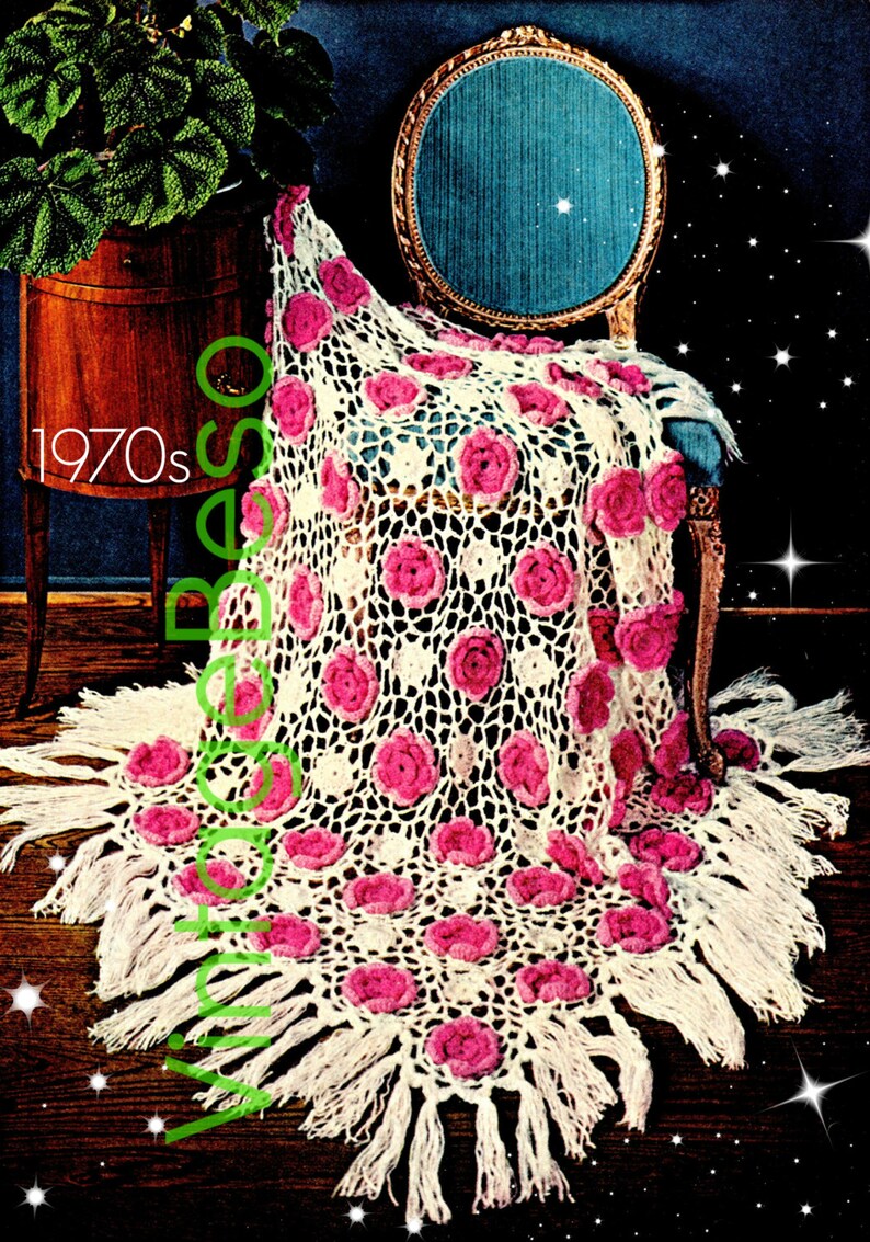 Afghan Crochet PATTERN Vintage Rose Afghan 1970s Rose Etsy