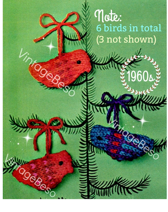 Bird KNITTING Pattern • Tiny Bird Ornaments • Vintage Knitting Christmas • Retro 1960s • Holiday • Summer Spring Fall • Watermarked PDF Only