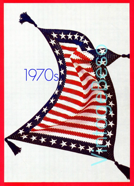 EASY Crochet Pattern • Vintage 1970s Stars and Bars AFGHAN American Flag • Patriotic • Independence Day Afghan • Watermarked PDF Only