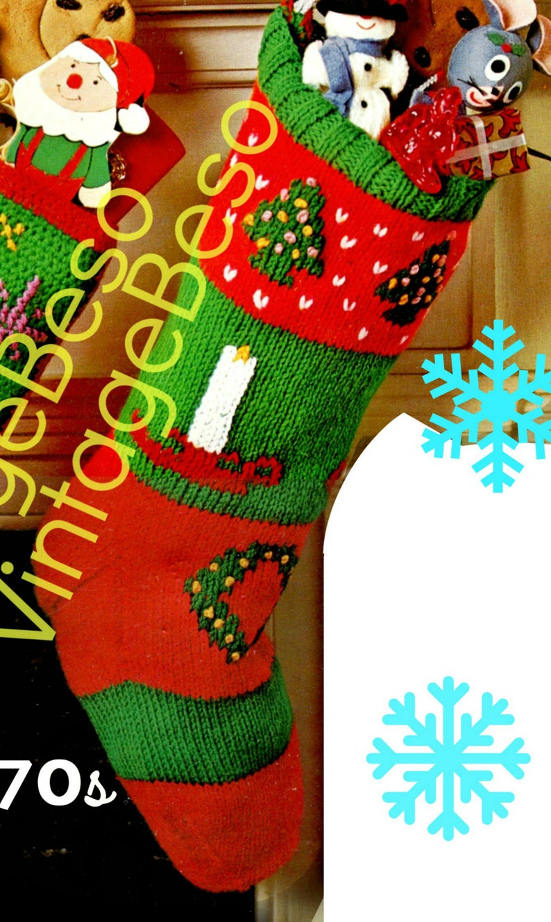 1 KNiT \u2022 Christmas STOCKING Patterns \u2022 Vintage 1970s \u2022 Xmas Instant Download \u2022 2 Patterns \u2022 Twas The Night Before Christmas 1 CROCHET