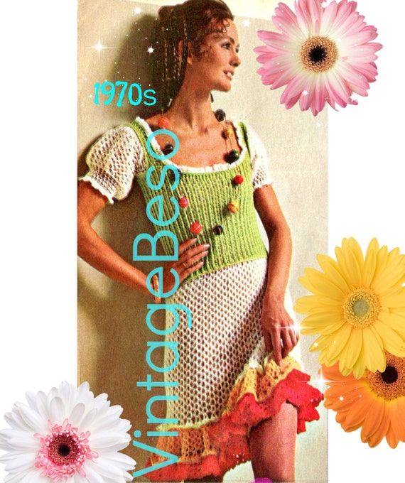 Gypsy Dress Crochet Pattern • Spain Inspired • Feminine Ruffles • you feel like dancing the Flamenco Vintage 1970s • Watermarked PDF Only