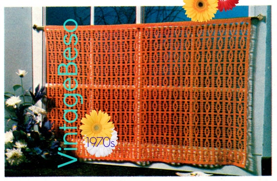 Curtain Crochet Pattern 1970s Livingroom Bedroom Kitchen Bathroom Retro Privacy Curtain Pattern and FREE PAttERN Bird • Watermarked PDF Only