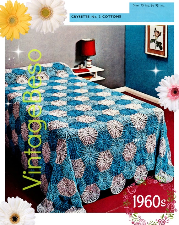 Afghan Crochet PATTERN • Vintage 1960s Single Bedspread Similiar to Granny Square Pattern Piece by Piece VintageBeso • Watermarked PDF Only