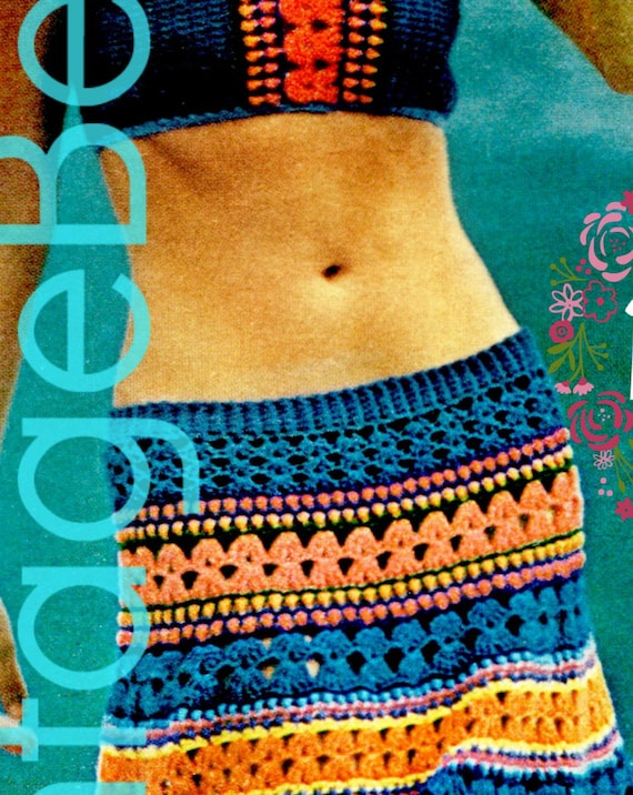 Gypsy Summer Top Crochet Pattern + Skirt Crochet Pattern • Halter Tube Top • Sexy Sassy Summery • Vintage 1970s • Watermarked PDF Only