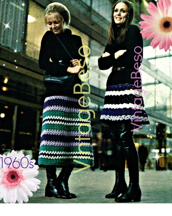3 Easy Skirts Crochet Patterns • 1960s and 1970s Vintage Crochet Patterns • UK Crochet Terms and USA Crochet Terms • Watermarked PDF Only