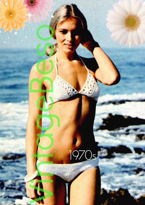 Bikini CROCHET PATTERN • 1970s Flower Bikini Crochet Pattern • Retro Peekaboo Crochet Pattern • Sexy Summer Swimsuit • Watermarked PDF Only