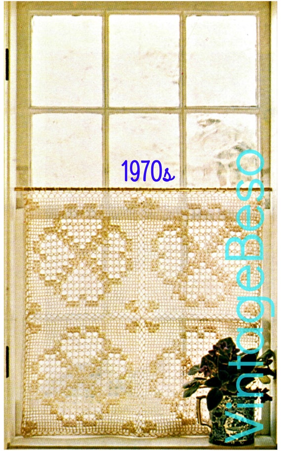 Vintage Curtain Crochet Pattern • 1970s FILET CAFE Bedroom Kitchen Bathroom Privacy Curtain and Free Bird Pattern • Watermarked PDF Only