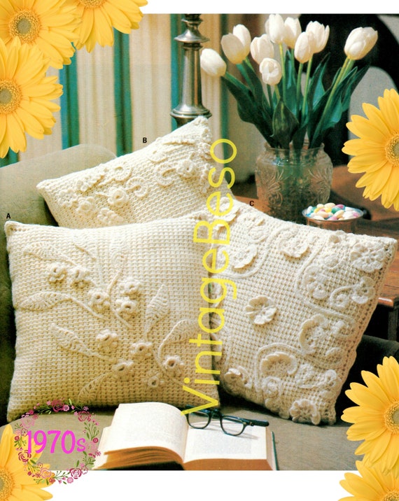 Pillow Crochet Pattern • Vintage 1970s Flower Pattern • Pillow Cover Pattern • Bohemian Decor • Housewarming • Watermarked PDF Only