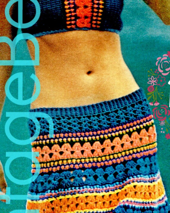 Gypsy Summer Top Crochet Pattern + Skirt Crochet Pattern • Halter Tube Top • Sexy Sassy Summery • Vintage 1970s • Watermarked PDF Only