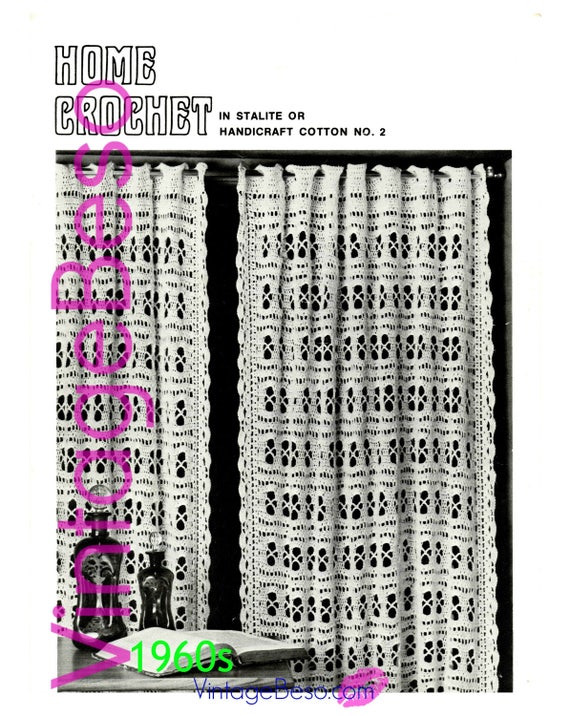 Privacy CURTAINs Vintage Crochet PATTERN  and FREE PAttERN Bird 1960s Home Crochet Pattern Bohemian Decor • Watermarked PDF Only