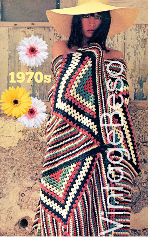 Boho Afghan Crochet Pattern 70s Vintage Red White Blue Patriotic Stars Stripes Feminine Great in Man's Apartment too • Watermarked PDF Only