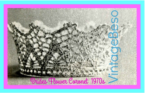 Crown Vintage Crochet Pattern 70s • Bride Keepsake • Coronet Pattern Tiara Cupcake + FREE PAttERN • Watermarked PDF Only