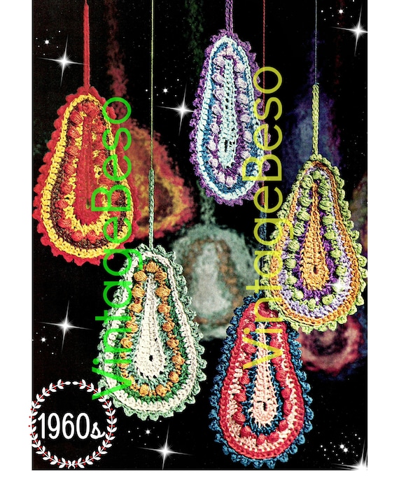 Pear Crochet Pattern • Vintage Crochet Christmas • Retro 1960s • Pear Drop Ornaments • Holiday • Plant Based Vegan • Watermarked PDF Only