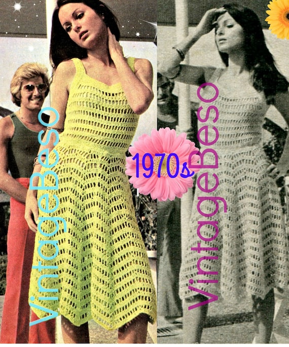 Sexy Summer Dress Vintage Crochet PATTERN Ladies 70s • Retro Dress Pattern • VintageBeso • Sexy Tank Top Style Dress • Watermarked PDF Only