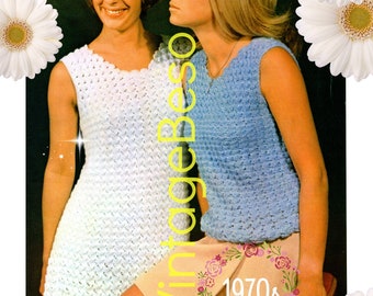 Dress Crochet Pattern + Jumper Crochet Pattern • Ladies Jumper Top and Dress • Vintage 1970s Sleeveless Dress • Watermarked PDF Only