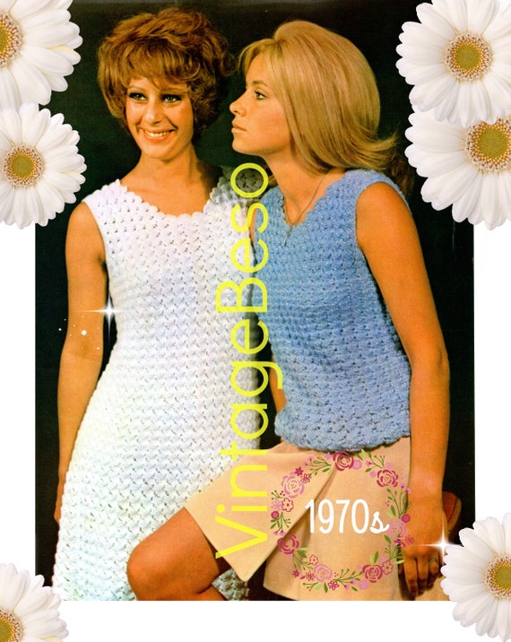 Dress Crochet Pattern + Jumper Crochet Pattern • Ladies Jumper Top and Dress • Vintage 1970s Sleeveless Dress • Watermarked PDF Only