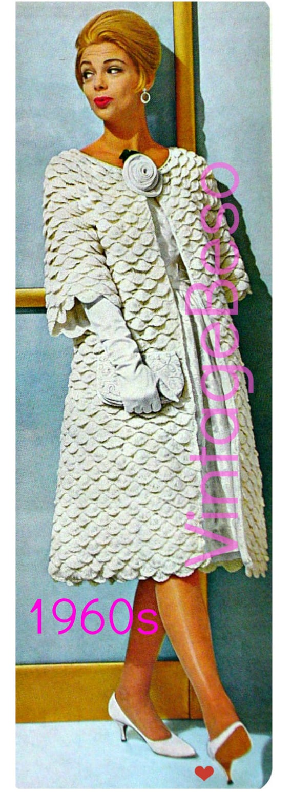 Easy Coat Crochet Pattern • Retro 1960s Elegant Lady Evening Coat • Crochet Pattern Crocodile Mad Men Shell • Watermarked PDF Only