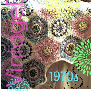 Virkmönster för afghanskt tygtyg med fyrkanter från 1970-talet • Hexagonigt blommotiv (PDF-mönster)