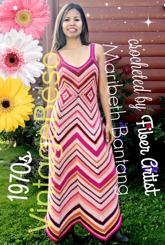1970s Maxi Dress Crochet Pattern • 2 Crochet Pattern • Chevron Sun Beach Dress + Free Gift from 1950s • Zig Zag • Watermarked PDF Only