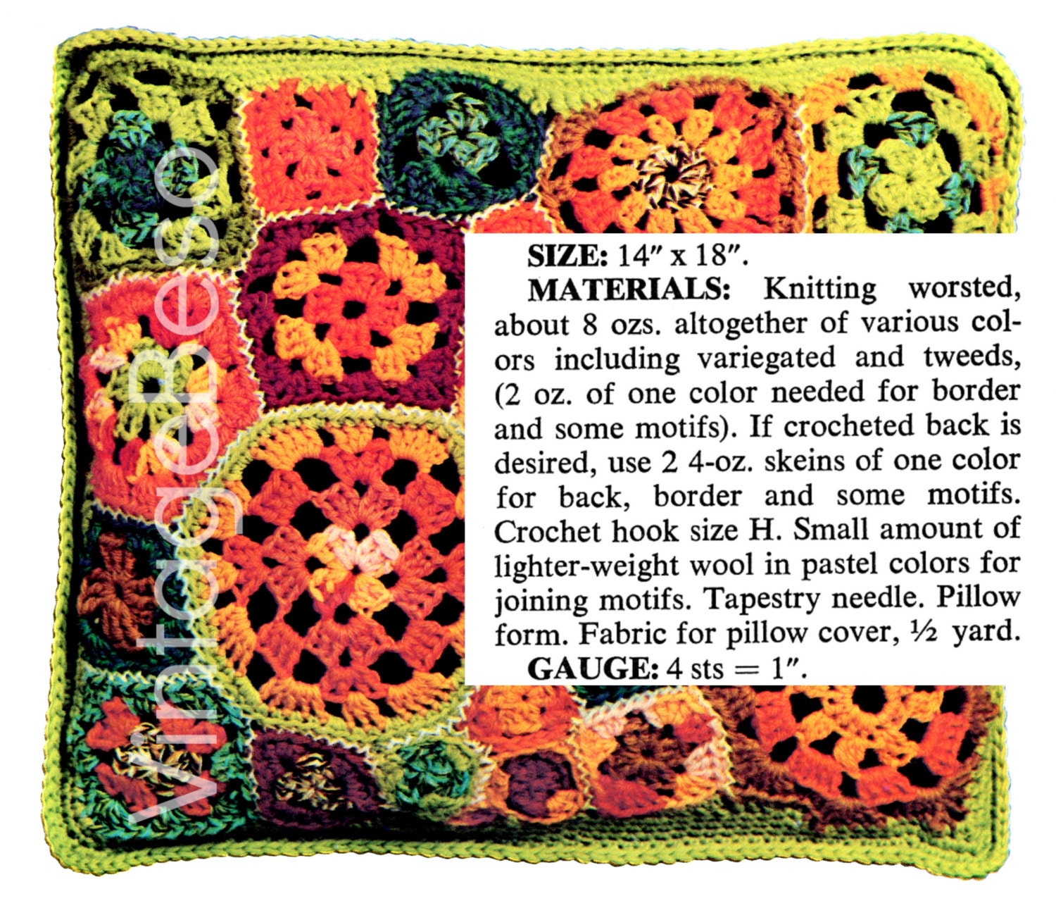 Pillow Crochet PATTERN • Vintage 1960s Patch Pillow • Retro Free Form