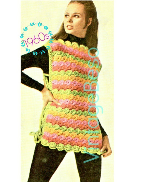 Tabard Crochet Pattern • Shell Crochet Pattern • Colorful Vintage 1960s Top Crochet Pattern • Vintage Beso • Watermarked PDF Only