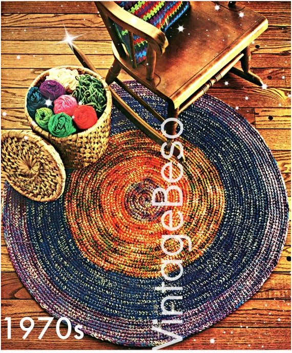 EASY RUG Crochet Pattern • Vintage 1970s • Round and Round Rug • Retro Pattern • Kitchen Bedroom Living Room • Watermarked PDF Only