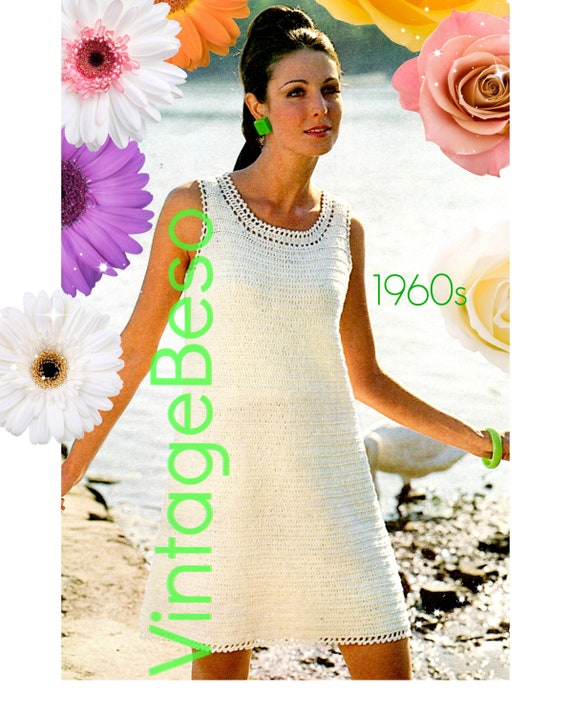 DRESS CROCHET Pattern • Retro 1960s Mod Dress Pattern • Ladies Summer wear • Party Dress • Women • Wedding Dress • Watermarked PDF Only